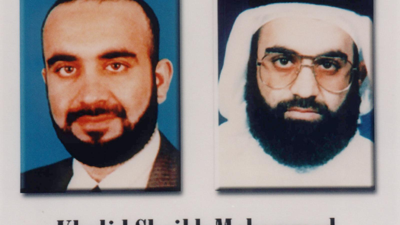 COMPOSITE PIC: Khalid Shaikh Mohammed released by the FBI and President Bush during a press conference to announce the Most Wanted Terrorist list. (Photo by Mai/Getty Images)