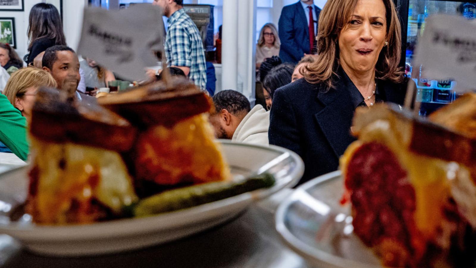 Kamala Harries eyes a meal