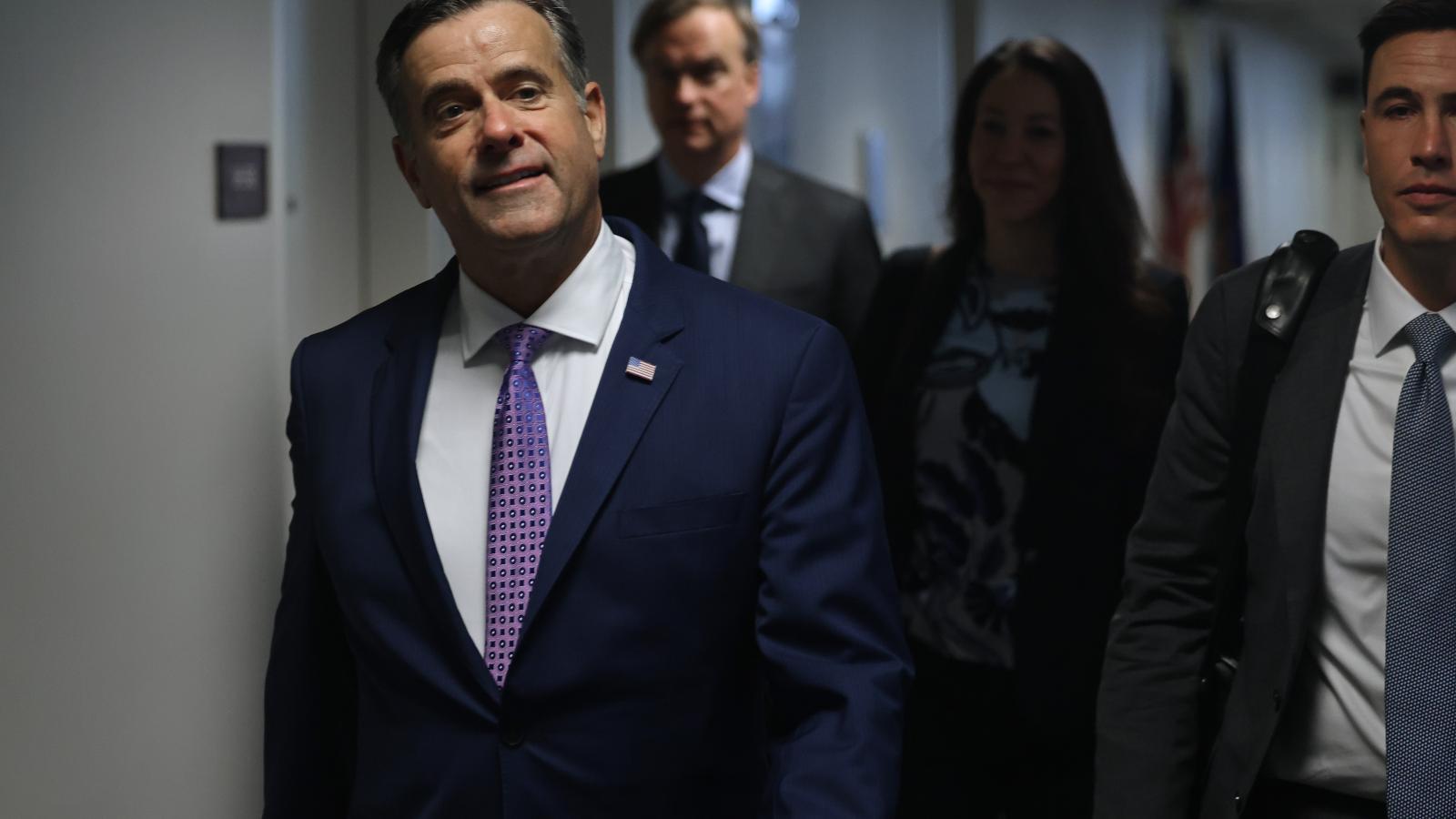 Former U.S. Director of National Intelligence John Ratcliffe (L), U.S. President-elect Donald Trump's choice to lead the Central Intelligence Agency, arrives for a meeting with Sen. John Cornyn (R-TX) in the Hart Senate Office Building on Capitol Hill on December 11, 2024 in Washington, DC.