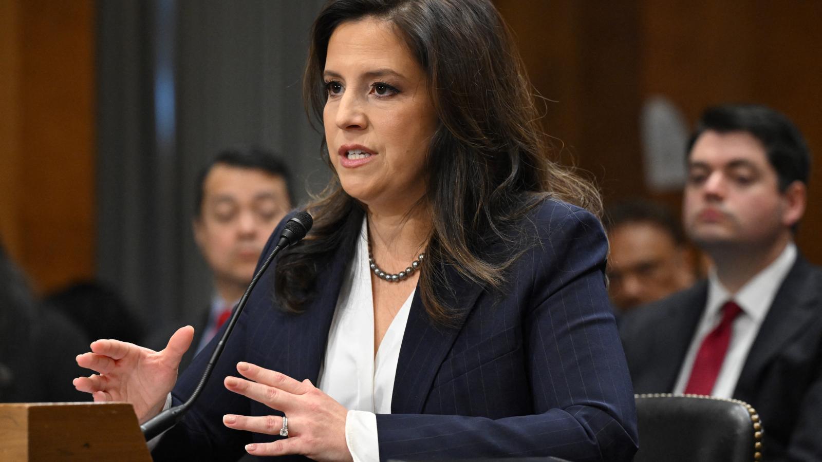US Representative Elise Stefanik, Republican from New York, testifies before the Senate Foreign Relations Committee on her nomination to be Ambassador to the United Nations, on Capitol Hill in Washington, DC, January 21, 2025.
