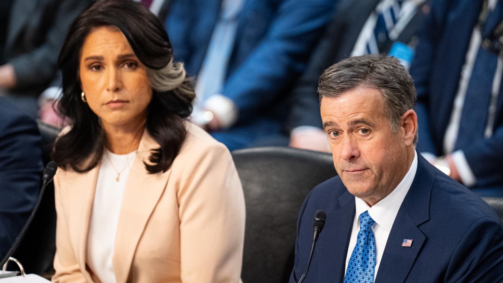 Director of National Intelligence Tulsi Gabbard and CIA director John Ratcliffe testifies during the Senate Select Intelligence Committee hearing on "Worldwide Threats" in the Hart Senate Office Building on Tuesday, March 25, 2025.