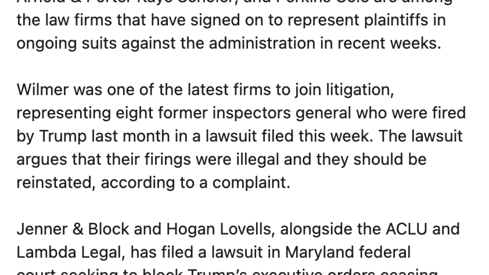 The National Law Journal posted about multiple lawsuits against the Trump administration.