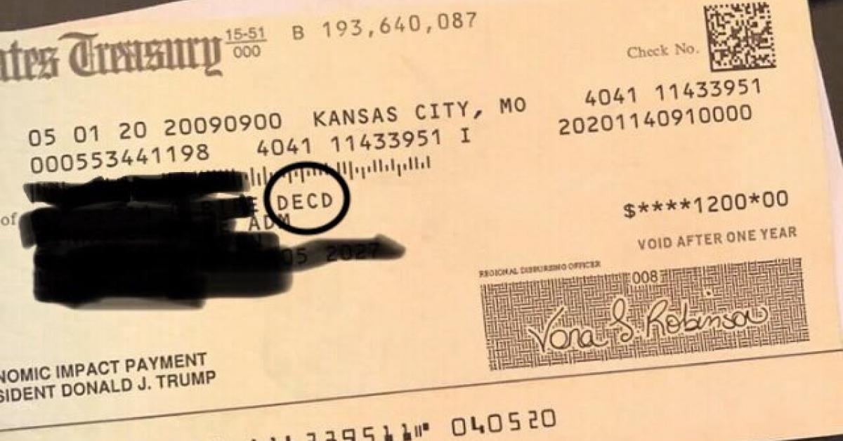 IRS stimulus checks labeled 'DECD' sent to deceased people