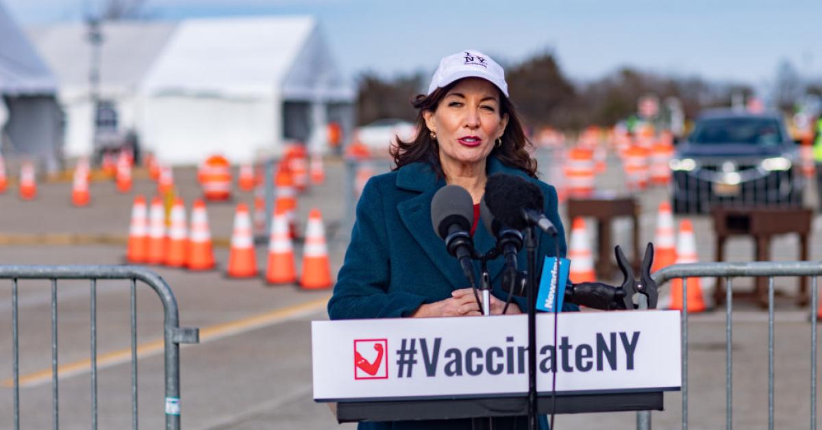 New York Gov. Kathy Hochul speaks at vaccination site while serving as lt. governor, Jan. 21, 2021. | (Raychel Brightman/Newsday RM via Getty Images)