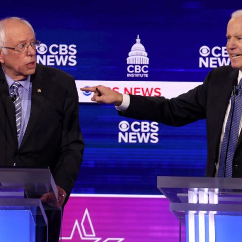 Joe Biden and Bernie Sanders at the 10th Democratic debate 