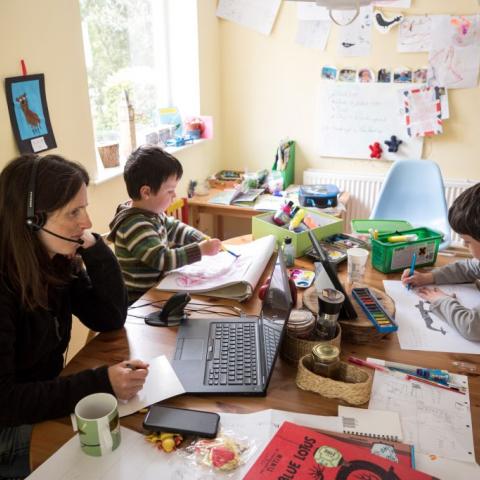 British schoolchildren study at home, May 2020