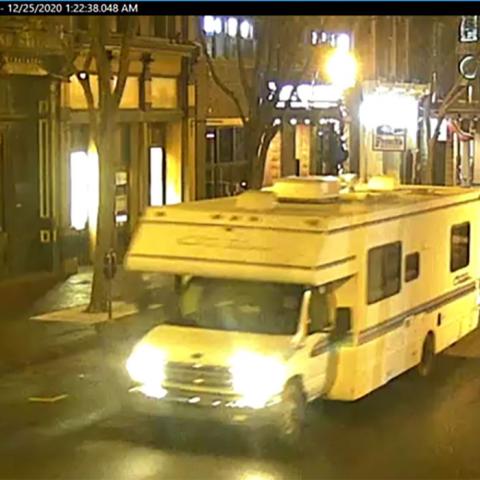 In a handout image from Metro Nashville Police Department a screengrab of surveillance footage shows vehicle suspected of being used in Nashville bombing