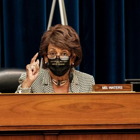 Rep. Maxine Waters (D-CA) listens to Health and Human Services Secretary Alex M. Azar at a hearing before the House Select Subcommittee on the Coronavirus Crisis in the Rayburn Building on October 2, 2020 in Washington, DC.