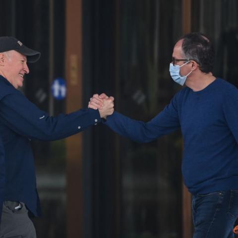 Members of the WHO team investigating the origins of COVID-19, Feb. 10