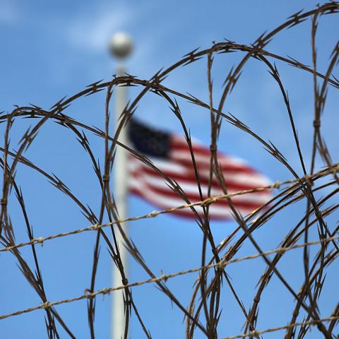 Razor wire on fence at prison at Guantanamo Bay, Cuba in 2016