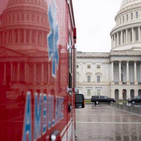 Ambulance outside the Capitol on March 23, 2020