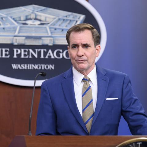 Pentagon Press Secretary John Kirby holds a press briefing