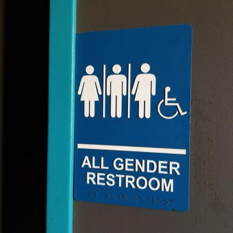 Restroom sign in California in 2019