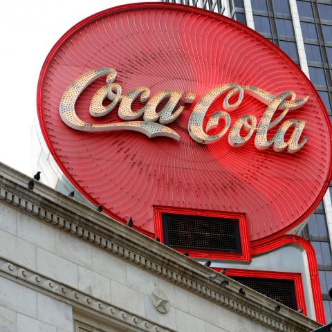 Coca-Cola signage atop the Olympia Building downtown in Atlanta, Georgi