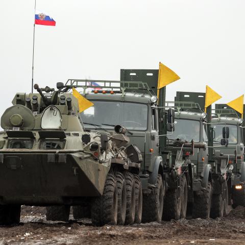 Russian military vehicles on an exercise 