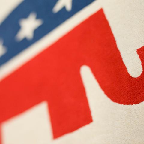 GOP Elephant on in a rug in the lobby of the Republican Party's headquarters in Washington.