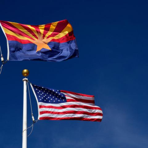 Arizona state flag and American flag in 2017