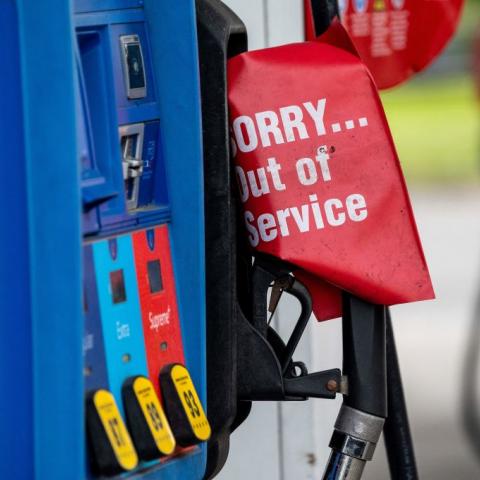 Gas pumps are seen out of service at a station in Annapolis, Maryland, on May 12, 2021