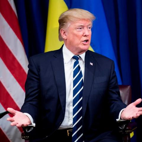 President Trump with the Ukraine flag.