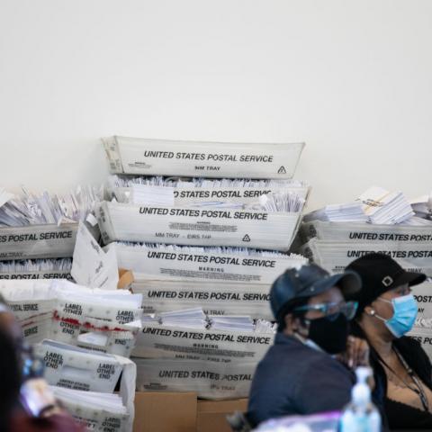 Absentee ballots at Atlanta's State Farm Arena, Nov. 2020