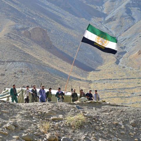 Members of the Afghan resistance at an outpost in Panjshir