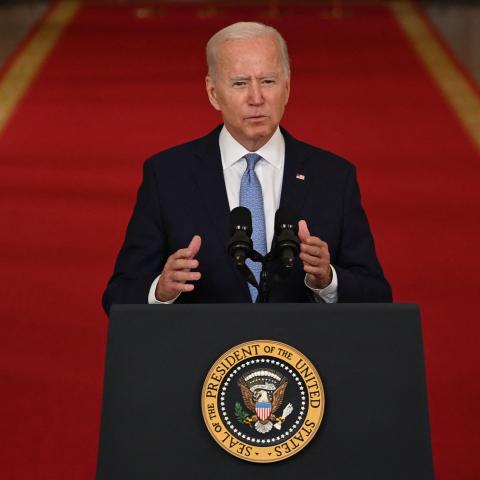 US President Joe Biden speaks on ending the war in Afghanistan in the State Dining Room at the White House in Washington, DC, on August 31, 2021.