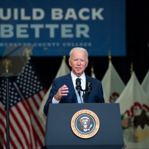 US President Joe Biden speaks about his Build Back Better economic plans after touring McHenry County College in Crystal Lake, Illinois, on July 7, 2021.