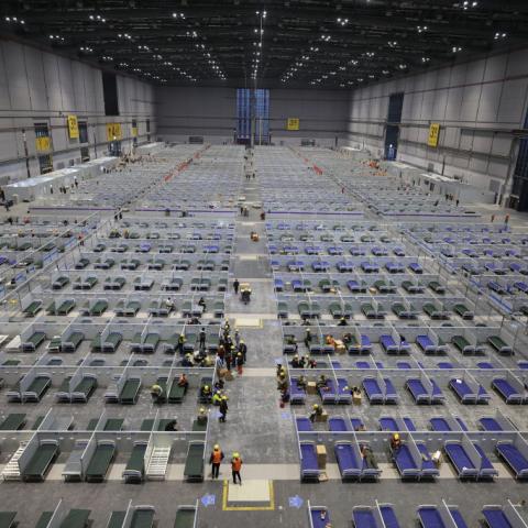 The makeshift hospital under construction in Shanghai, Apr. 8, 2022